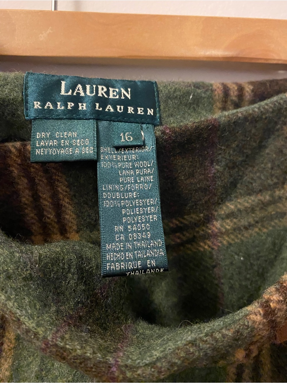 Lauren Ralph Lauren Green and Brown Plaid Maxi Wrap Skirt 100% wool lined - Picture 2 of 6
